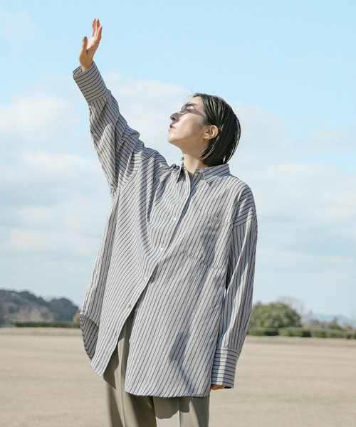 ブラウス シャツ Stripe Over Shirts レディース select MOCA ブラウス シャツ 「ZOZO限定」ストライプオーバー