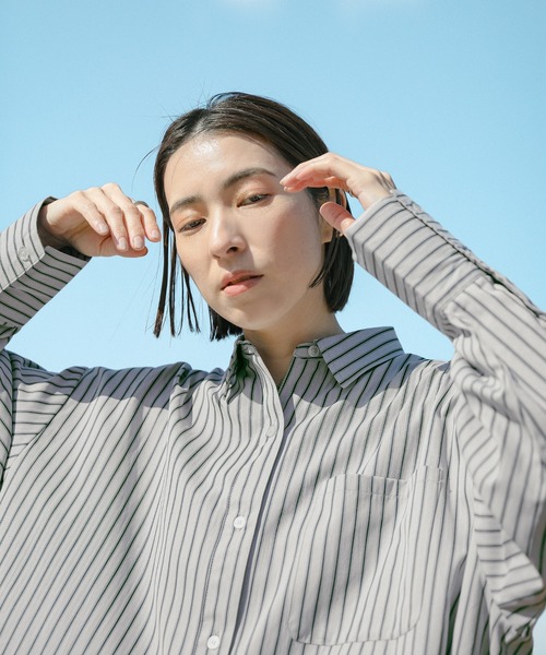 ブラウス シャツ Stripe Over Shirt レディース select MOCA ブラウス シャツ 「ZOZO限定」ストライプオーバー