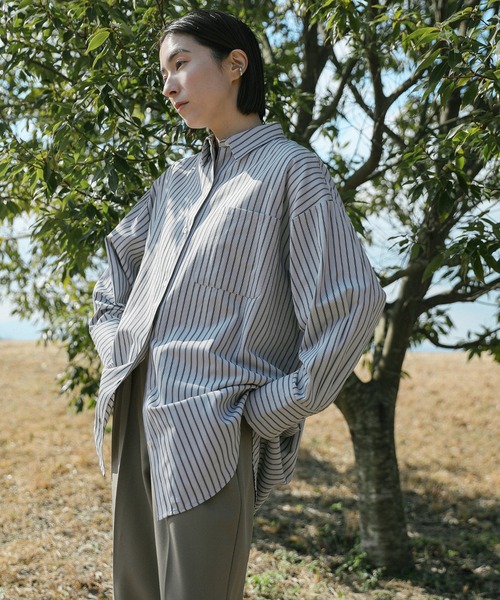 ブラウス シャツ Stripe Over Shirt レディース select MOCA ブラウス シャツ 「ZOZO限定」ストライプオーバー