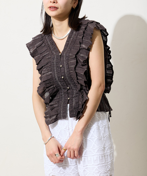 シャツ ブラウス 「SARA MALLIKA/サラマリカ」LUREX STRIPE SHIRRING 