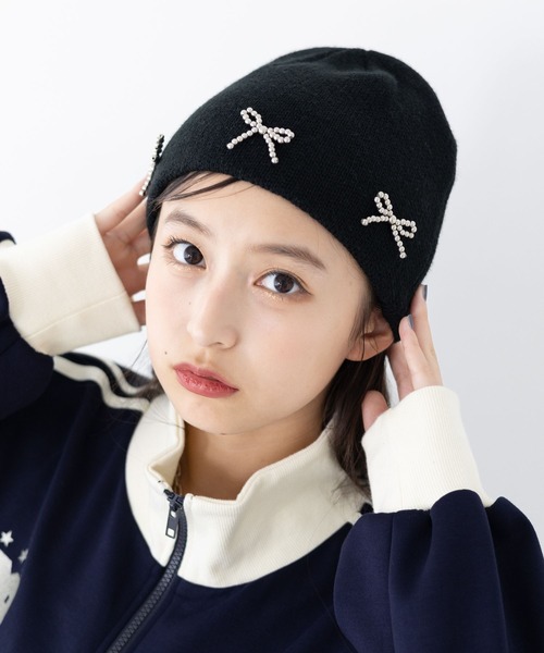 repipi armario ニット帽 ニットキャップ リボンビーズワッチ