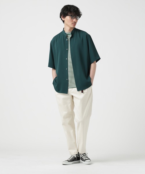 NANO universe シャツ ハーフスリーブバンドカラーシャツ メンズ