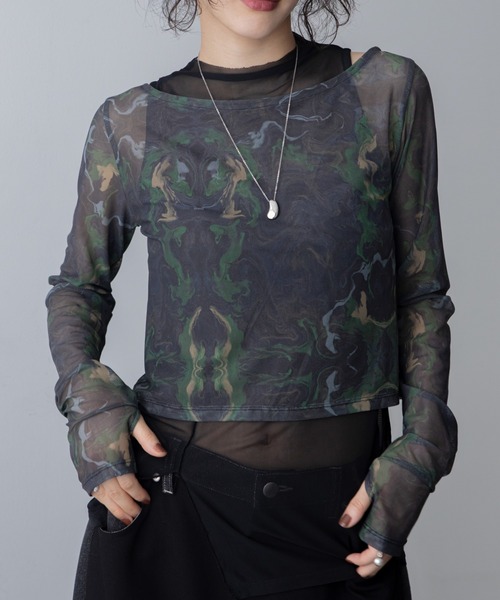 tシャツ ハイネックレイヤード2wayシアートップス レディース