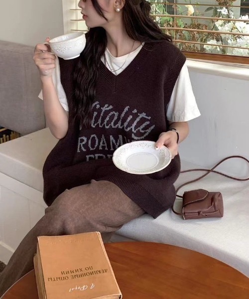 ベスト ジレ 「レディース商品」ロゴ入りVネックニットベスト レディース | CREARE -LINO- | 03