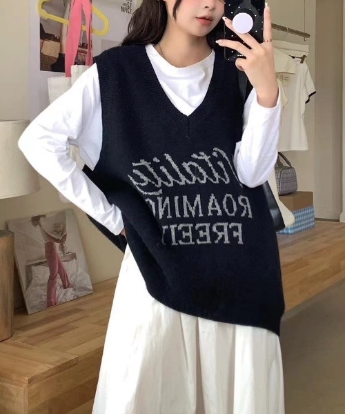 ベスト ジレ 「レディース商品」ロゴ入りVネックニットベスト レディース | CREARE -LINO- | 07