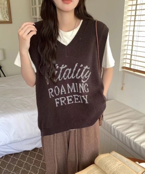 ベスト ジレ 「レディース商品」ロゴ入りVネックニットベスト レディース | CREARE -LINO- | 08