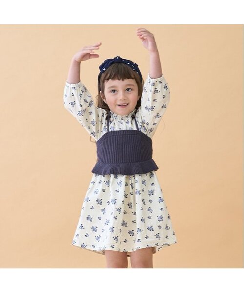 petit main ワンピース 「リンク」花柄ワンピースビスチェセット