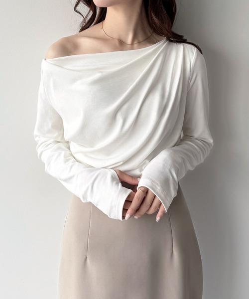 tシャツ 薄手ドレープトップス レディース