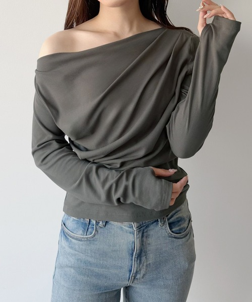 tシャツ テクスチャードレープトップ レディース mipiarl tシャツ 薄手ドレープトップス レディース : ZOZOTOWN
