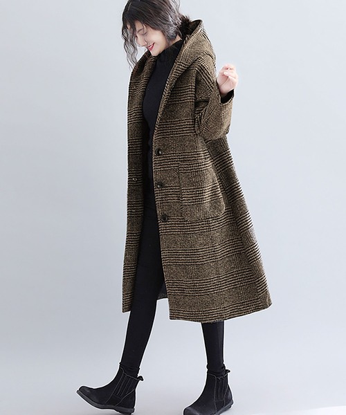 Asterellivi コート チェスターコート ビッグフード 千鳥柄 ロング