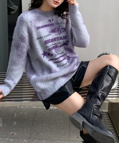 Sibra（シブラ） ニット セーター Fuzzyロゴルーズニットプルオーバー