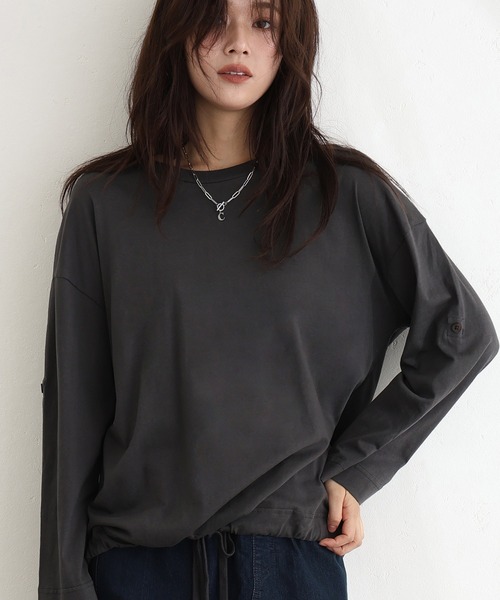 ElegChic tシャツ 長袖裾バルーントップス レディース