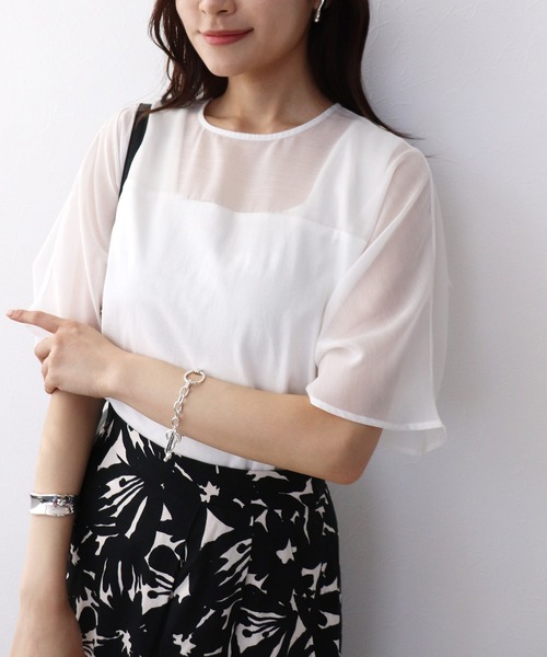 tシャツ 布帛ドッキングトップス レディース