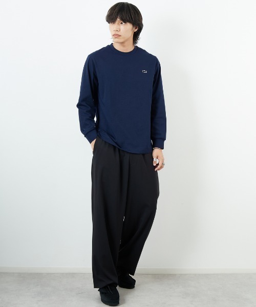 LACOSTE ネイビー クルーネック長袖Tシャツ テニス LACOSTE tシャツ 「SHIPS any別注」LACOSTE: ワンポイント ピケ