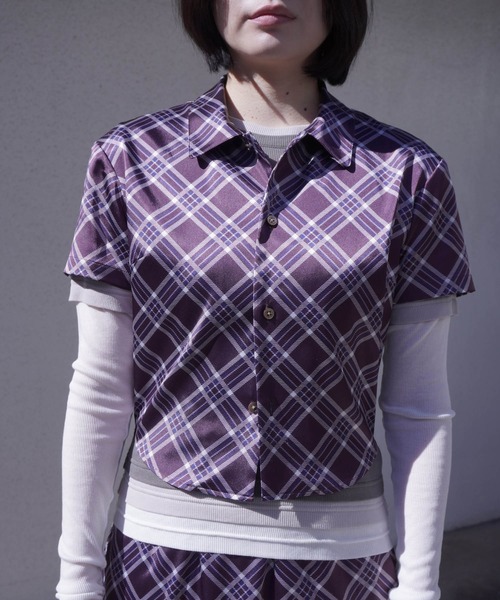 ブラウス シャツ PLAID SATIN BLOUSE レディース
