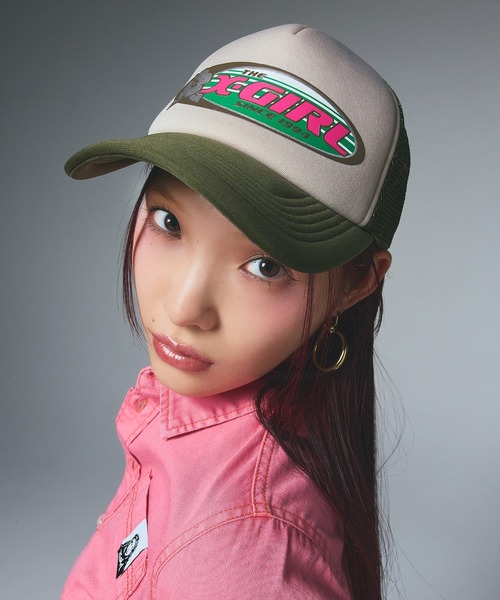 コレクション pe10mal X-girl キャップ 帽子 HIBISCUS OVAL LOGO TRUCKER CAP
