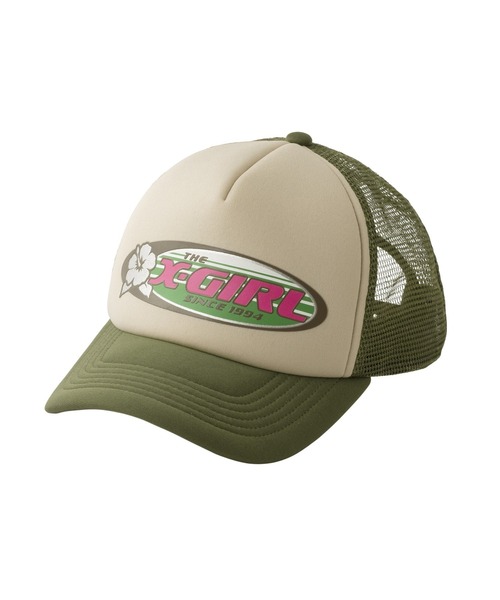 X-girl キャップ 帽子 HIBISCUS OVAL LOGO TRUCKER CAP