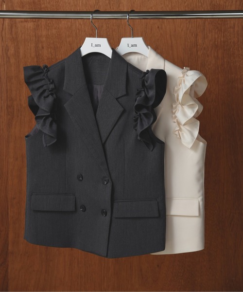 I_am ベスト ジレ shoulder frill double button vest