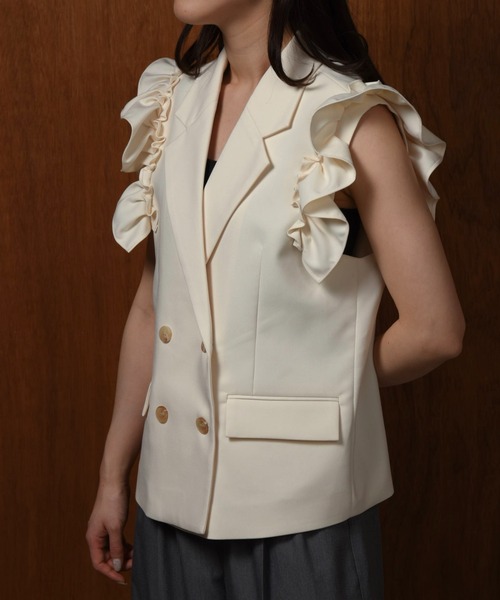 I_am ベスト ジレ shoulder frill double button vest
