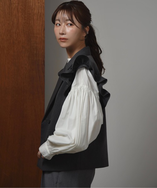 I_am ベスト ジレ shoulder frill double button vest