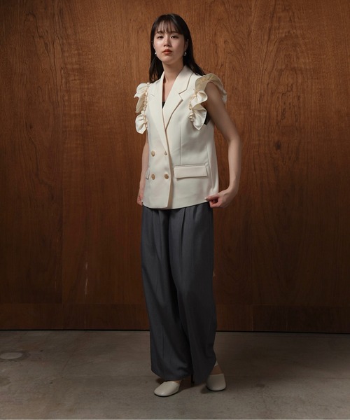I_am ベスト ジレ shoulder frill double button vest