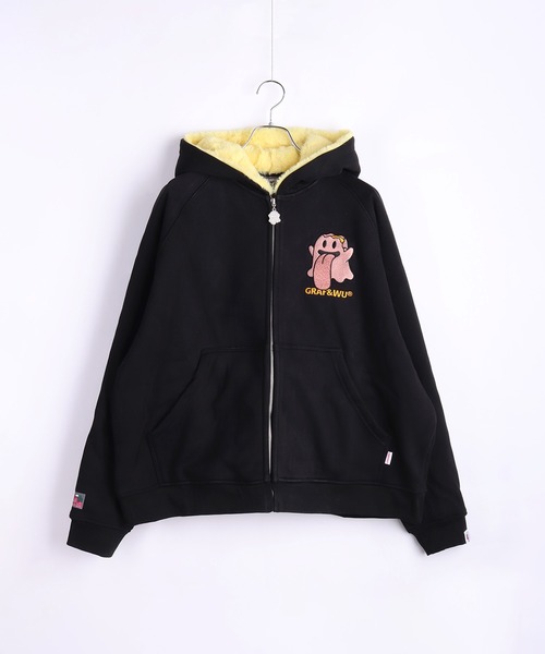 Vava Dudu ペイントフルジップパーカー　ブラック　⭐︎ HSZ-137】 12.4オンス ヘビーウェイトジップパーカー(裏起毛