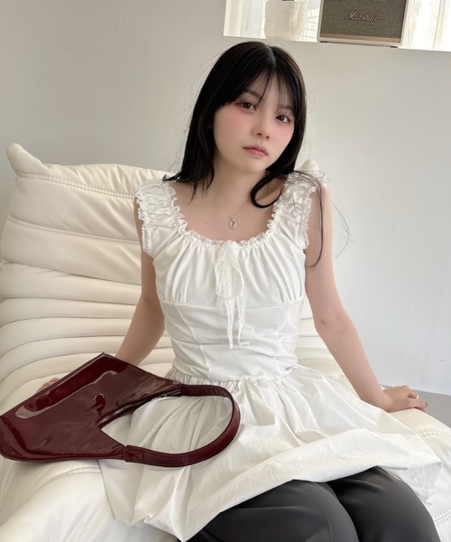 極美品♡ RENE ルネ♡ バルーン　フリルワンピース　ブラック Ada. ワンピース ギャザーショルダー 胸元リボン バルーン ミニ