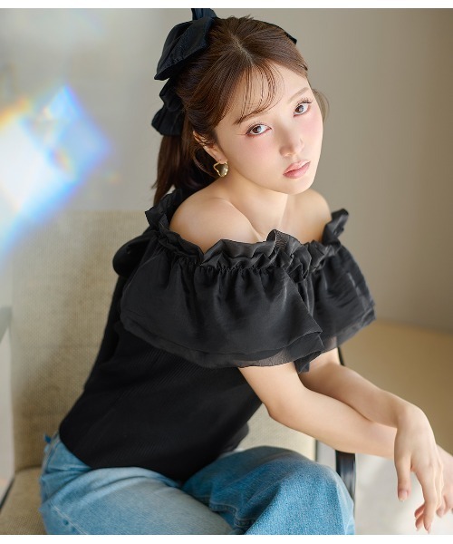 tシャツ タックボリュームニットトップス レディース
