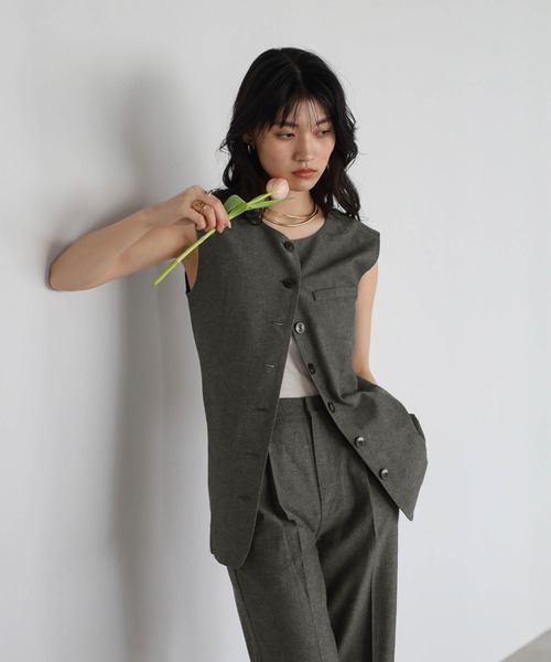 ENC セットアップ linen blend long vest × pants set up