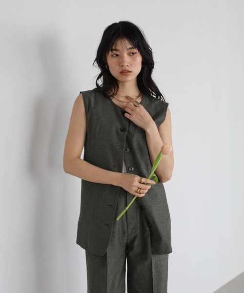 Loose ブラウン コート ベスト パンツ 3点セット フード付き 2way ロングコート ライナーベスト付き レディース
