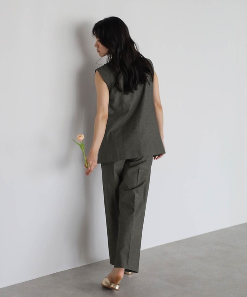 ベスト&パンツセットアップ She's Closet セットアップ ノーカラー深Vネックベスト＆パンツ
