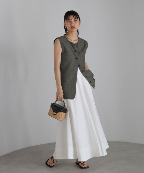 Vネックロングベスト　パンツ　シャツSET Vネックベスト×カーブパンツセット(bel-hr-0617-set1)(bel-hr-0615