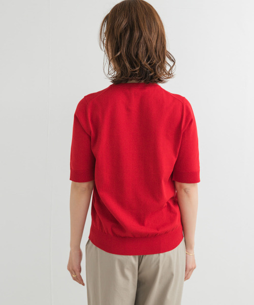 新品タグ付！アーバンリサーチドアーズ コットンハーフスリーブKNIT RED URBAN RESEARCH DOORS ニット セーター 「UR TECH ひや