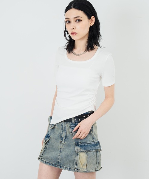 ANAP tシャツ ウエストギャザー ラウンドネック Tシャツ