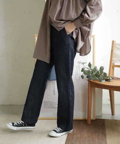 [URBAN RESEARCH DOORS] обработка Denim брюки 40 индиго голубой женский 