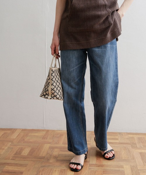 [URBAN RESEARCH DOORS] обработка Denim брюки 40 индиго голубой женский 