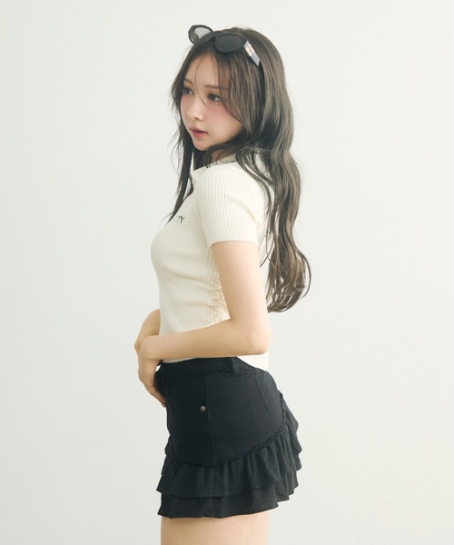TITTY＆CO. ニット セーター ロゴ入り半袖ニットポロ レディース