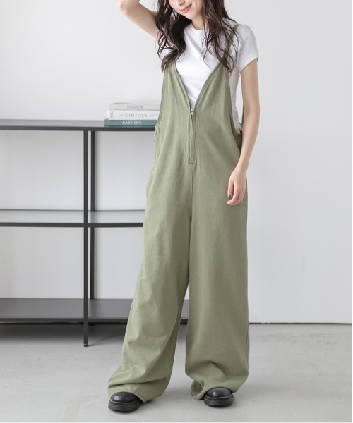 サロペット オーバーオール フロントジップサロペット