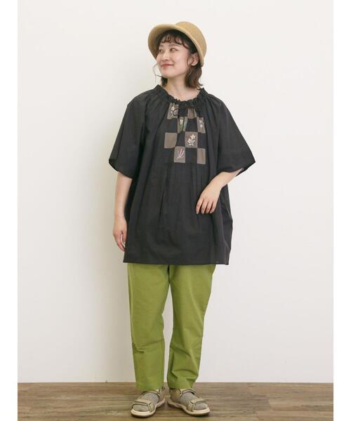 Samansa Mos2 チュニック パッチワーク刺繍チュニックブラウス
