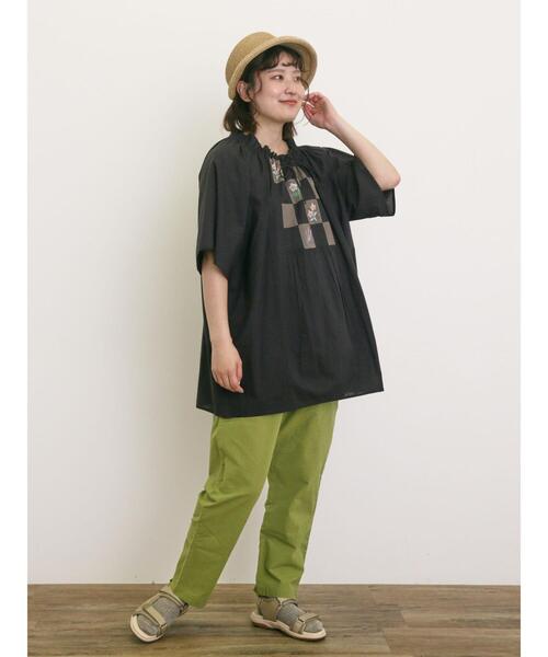 Samansa Mos2 チュニック パッチワーク刺繍チュニックブラウス