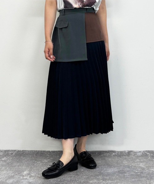 ロング スカート バイカラープリーツスカート : ZOZOTOWN Yahoo!店 