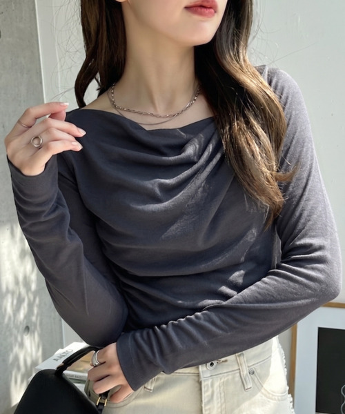 Ada. tシャツ ドレープ デザイン シアーTシャツ レディース : ZOZOTOWN