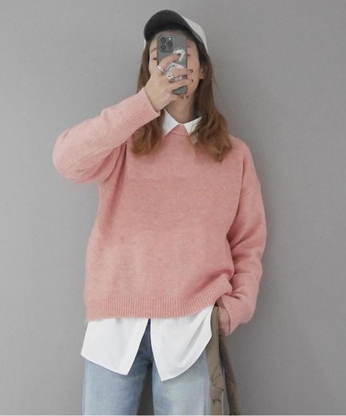 シシクイ　ピンク 長袖ニット セーター Freeサイズ シシクイ ピンク 長袖ニット セーター Freeサイズ - メルカリ