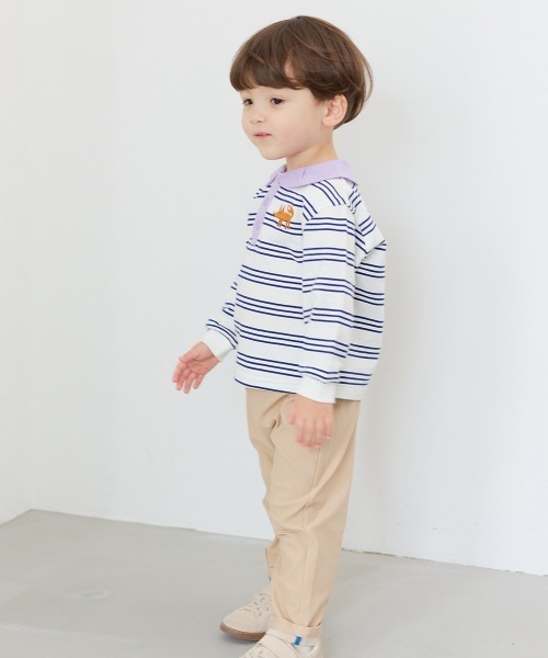 セットアップ 「セットアップ」フォックス襟付きボーダー長袖トップス