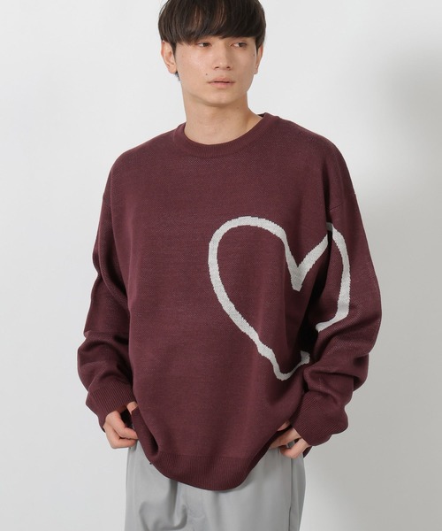 LION HEARTコットンセーター（フレアーデザインコットンニット）　Lサイズ LAKOLE（ラコレ） セーター ニット ハートラインニットプルオーバー