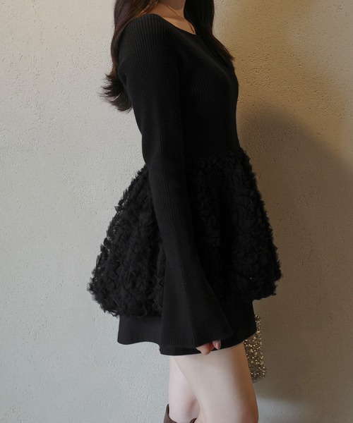 JUNOAH（ジュノア） ニット セーター チュールペプラムドッキング