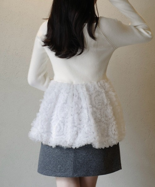 JUNOAH（ジュノア） ニット セーター チュールペプラムドッキング