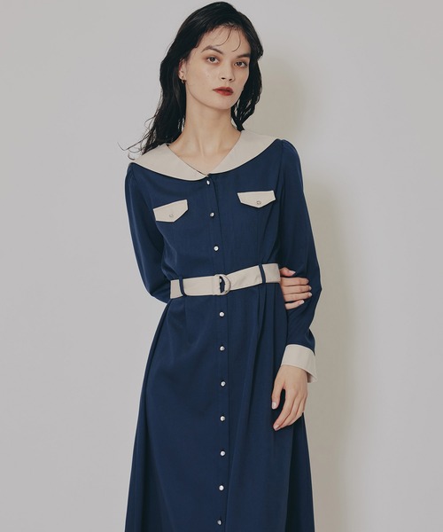 REDYAZEL ワンピース BIGセーラーカラーロングワンピース