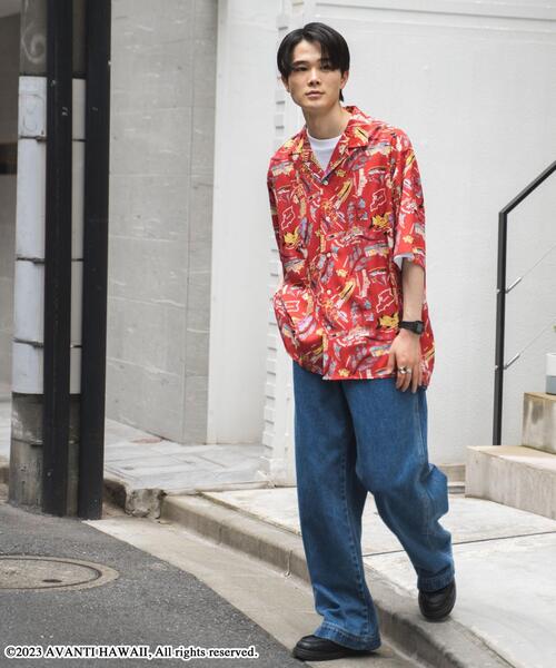 「WEGO」 「Avanti」半袖シャツ LARGE レッド メンズ_画像3