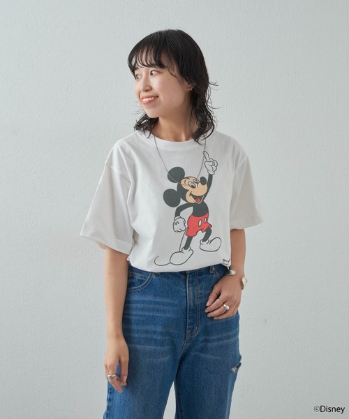 「MICKEY MOUSE」 半袖Tシャツ FREE チャコールグレー レディース_画像5